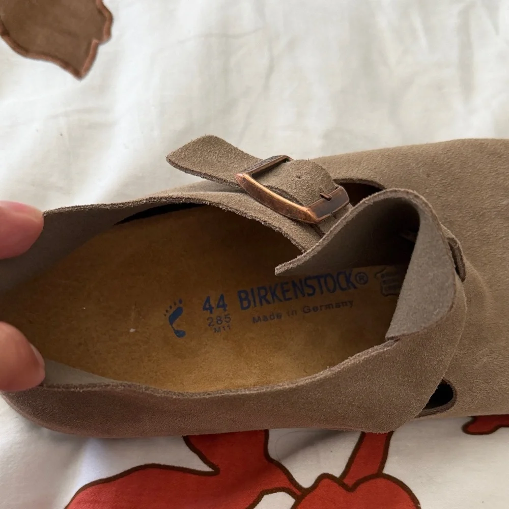 Birkenstock Taupe Suede Slip-On Clog with Buckle Detail
